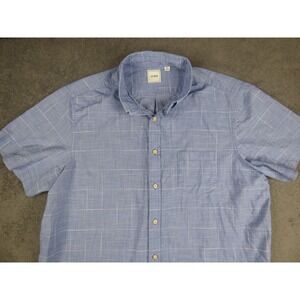 ROWM Button Up Shirt Mens XL Blue Plaid Short Sleeve Cotton Casual Preppy